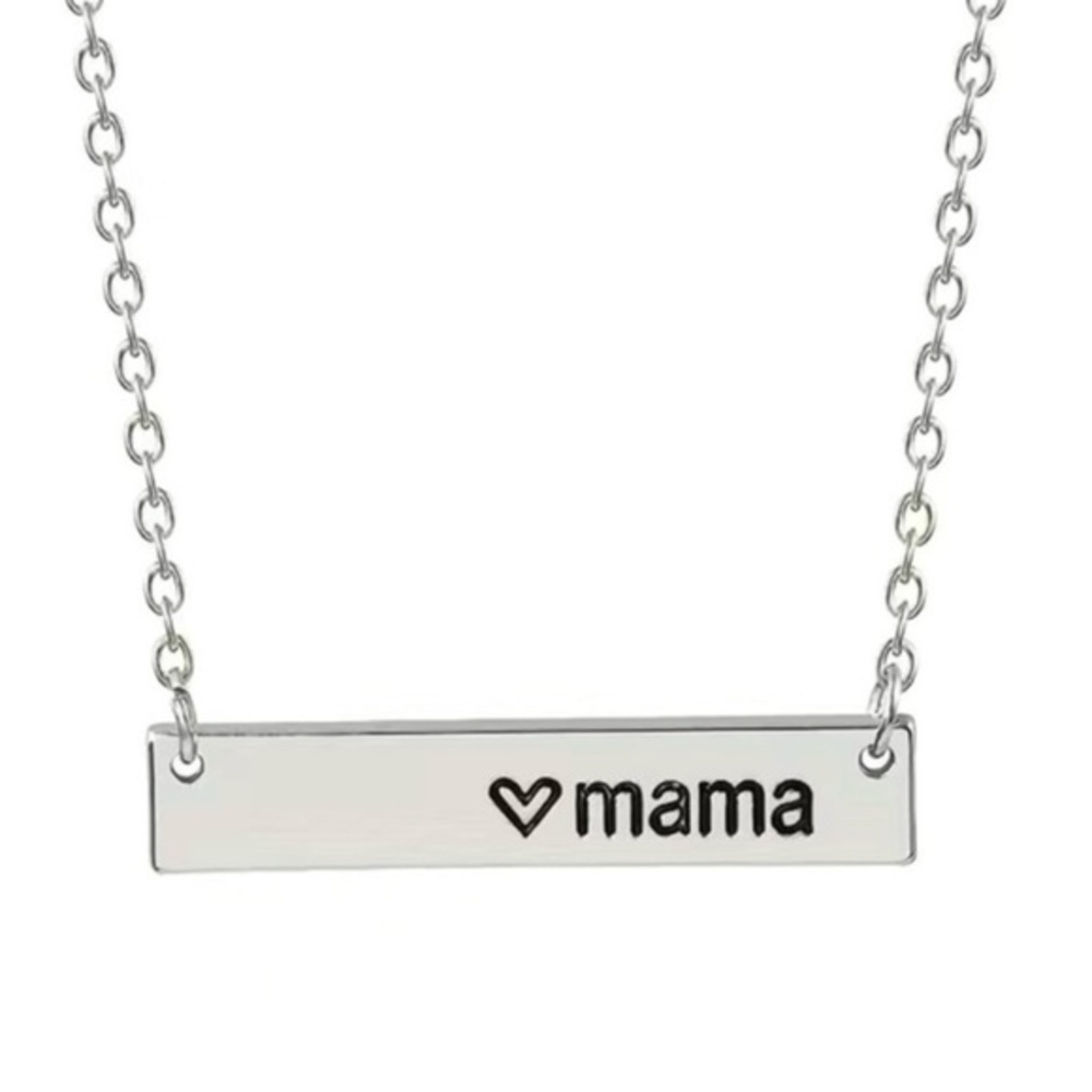 Silver Engraved Mama Heart Bar Necklace NWT 18-20”